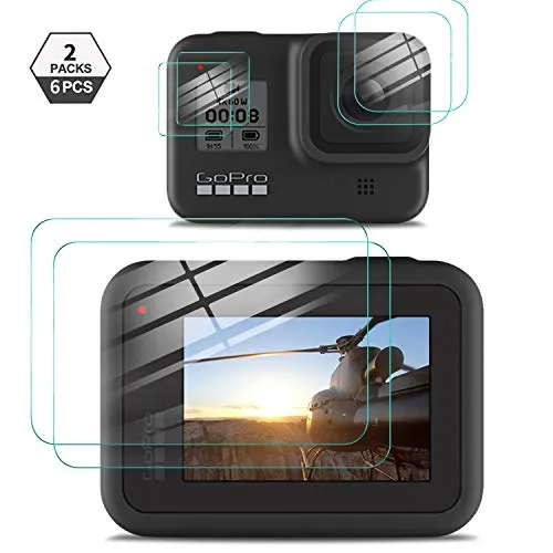 Yocktec Pellicola Protettiva in Vetro Temperato per GoPro Hero 8 Black, [2 Confezioni, 6 Pezzi] Accessori per Pellicola Protettiva in Vetro Temperato per Schermo e Obiettivo per Videocamera