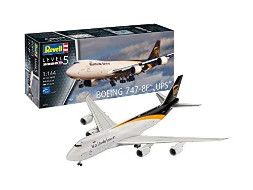 Revell-Modellino da Costruire Boeing 747-8F ups in Scala 1:144, Livello 5, Multicolore, RV03912