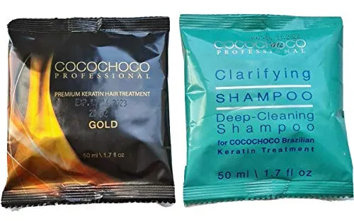 Cocochoco Gold - Kit per trattamento capelli alla cheratina brasiliana, 50 ml, trattamento e shampoo chiarificante da 50 ml