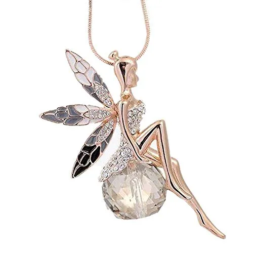 Liquidazione offerte, Fittingran Angel Wings Collana Donna Lovely Angel Wings Collana a farfalla in cristallo Lunga gioielleria maglione (Oro rosa)