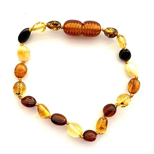 Bracciale/cavigliera in ambra baltica naturale - Perle di ambra genuina fatte a mano - Annodate tra perline 13cm - 14 cm