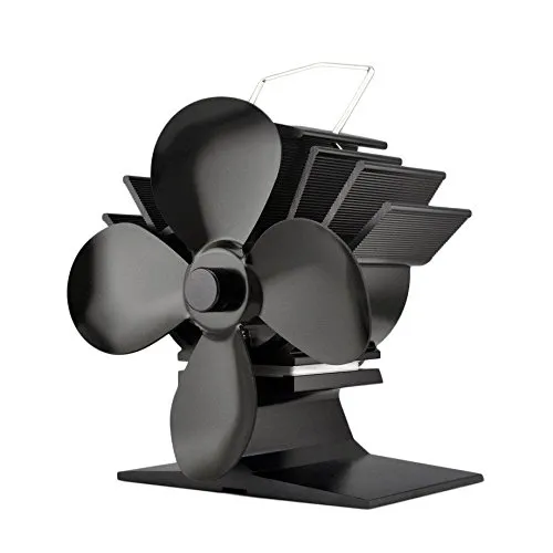 VOYTO Ventilatore a 4 foglie - Ventilatore da forno a funzionamento termico per stufe e stufe a legna - Alluminio nero