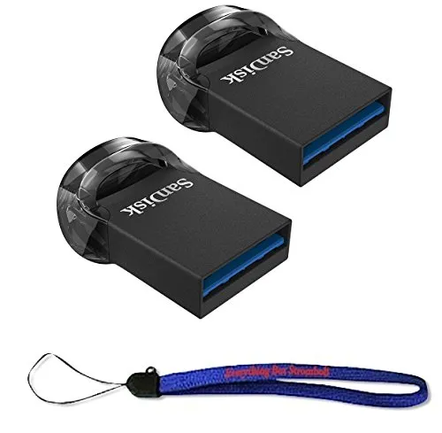 SanDisk 64GB Ultra Fit USB 3.1 Low-Profile Flash Drive (2 Pack Bundle) SDCZ430-064G-G46 Pen Drive with (1) Everything But Stromboli (TM) Lanyard