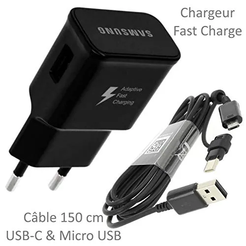 Acce2S - Caricabatterie rapido USB Originale 2A + Cavo Lungo Universale per Samsung Galaxy A51 - A80 - A20e - A70 - A50 - A40 - A9 (18), A8 2018, A7 2017, A5 2017