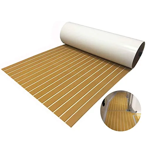 yuanjiasheng 90x240cm Eva Schiuma Teak Sintetico Marino Pavimentazione Barca Tappetin Antiscivolo Autoadesiva Tappeto Imbottitura per Decking della Barca,Piattaforma da Nuoto