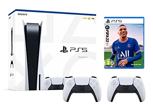 PlayStation 5 Console Standard Edition, 825 GB, 4K, HDR (bluray Disc version) + FIFA 22 [PS5] + 2x Dualsense