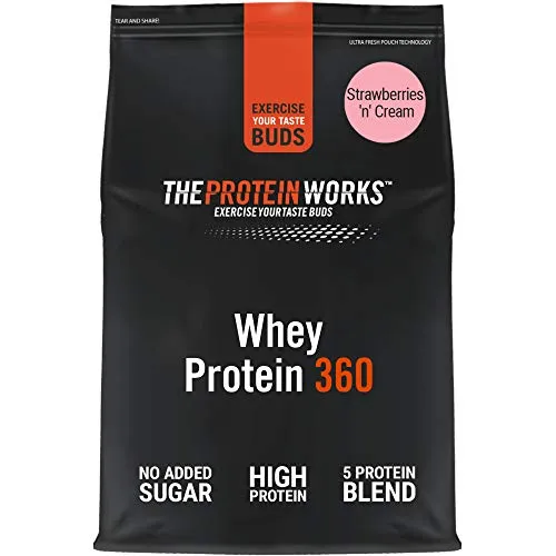 THE PROTEIN WORKS Proteine Whey 360 In Polvere | Frullato Ad Alto Contenuto Proteico | Senza Zuccheri Aggiunti e Basso Contenuto Di Grassi | Miscela Di Proteine | Panna & Fragole | 2.4kg