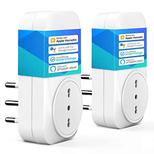 meross Presa Intelligente Italiana Smart Plug(Type L), Spina WiFi, Compatibile con HomeKit Siri, Alexa, Google Assistant e SmartThings, Nessun Hub Richiesto, 16A, 2,4GHz, 2 Pezzi