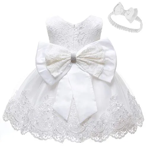 Baby Girls Lace Dress Bowknot Flower Dresses Wedding Pageant Battesimo Battesimo Tutu Gown