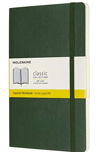 Moleskine Classic Notebook, Taccuino a Quadretti, Copertina Morbida e Chiusura ad Elastico, Formato Large 13 x 21 cm, Colore Verde Mirto, 192 Pagine