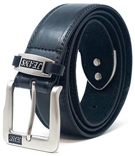 Ossi Cintura in jeans cinturino in pelle verniciata a 38mm nero (130cm- 140cm vita)