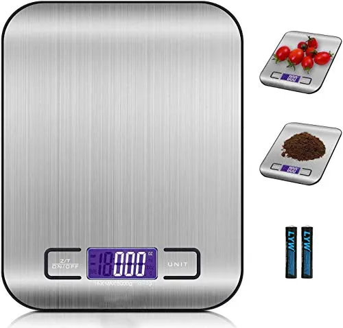 Bilancia da Cucina Smart Digitale con Funzione Tare,5kg/11 lbs Acciaio Inox Bilancia Elettronica per la Casa e la Cucina con 5 Measuring Units e Precisione 1g,Nero,(2 Batteries Incluse)