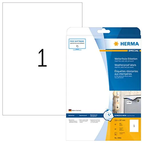 HERMA Etichette Universali, 210 x 297 mm, Etichette Adesive A4 per Stampante, 1 Etichette per Foglio, Bianco