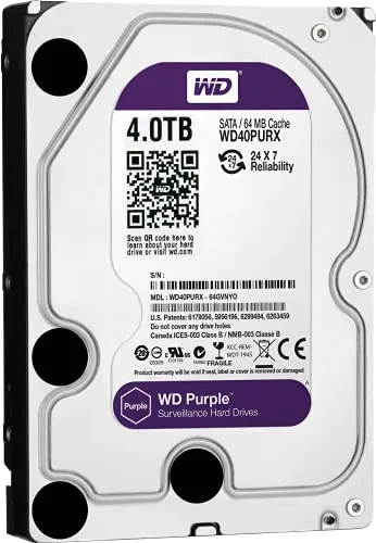 Western Digital WD Purple HDD Interno 4000 GB, SATA III, 6000 Mbit/s, 7200 rpm, 64 MB, 3.50 Pollici