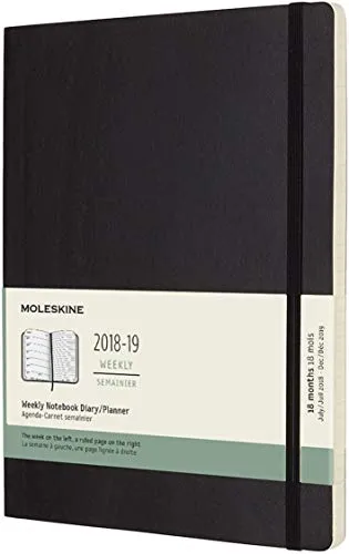 Moleskine 2018 - 2019 Agenda Settimanale 18 Mesi, con Spazio per Note, Extra Large, Copertina Morbida, Nero