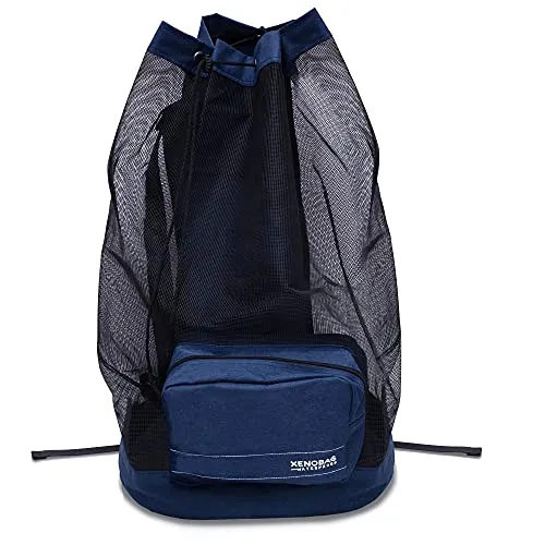 XENOBAG - Zaino a Rete XXL - Grande Borsa a Rete, Sacca in Mesh 95L, Ideale per Attrezzatura Sportiva Base, Subacquea o Snorkeling, Maschere, Pinne, Boccagli, Mute in Neoprene, Blu