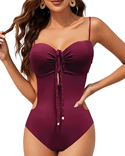 Rayson Costume da Bagno Intero Donna Monokini Costume Intero Vuoto con Spalline Corda Intrecciata con Scollo all'Americana