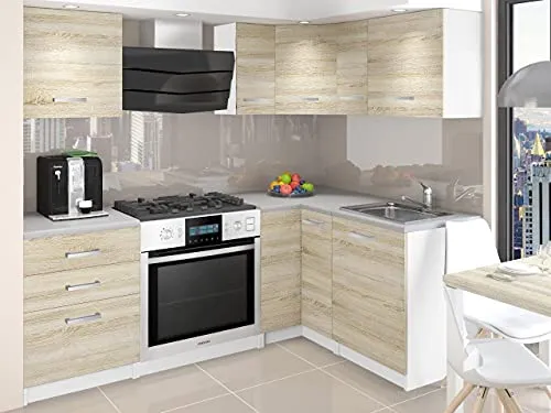 ASKETT | Cucina angolare completa + Componibile L 300 cm 8 pz | Piano di lavoro INCLUSO | Set di mobili da cucina moderni