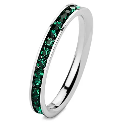 MunkiMix Acciaio Inossidabile Eternità Anello Anelli Banda Zirconia Cubica Zircone Verde Matrimonio Dimensioni 12 Donna