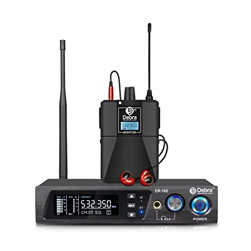 D Debra Audio PRO ER-102 UHF - Sistema di monitoraggio wireless a canale singolo con trasmettitore e ricevitore per palco, studio di registrazione (1 Bodypack con trasmettitore)