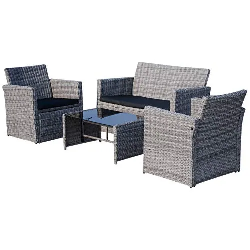 Outsunny set mobili da giardino in PE Rattan Grigio Divano con 2 Poltroncine e Tavolino