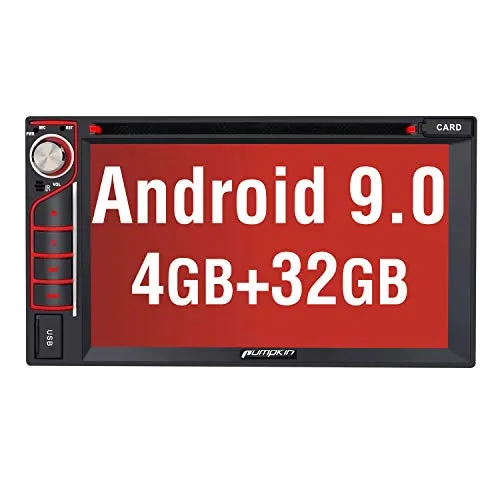 Pumpkin Android 9.0 2 DIN Autoradio Universale con DVD, 4 GB RAM + 32 GB ROM/8 Cord, Auto Stereo Radio con GPS Navigazione, Supporto Bluetooth, Controllo Volante, Wi-Fi, SD, USB, Mirror-Link