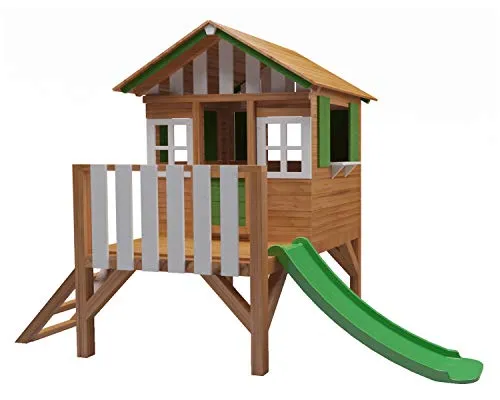 Masgames - Casetta per bambini in legno rialzato Lollipop, con scivolo abbinato, altezza piattaforma 59,5 cm, legno trattato