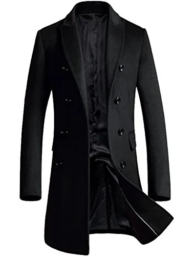 Vogstyle Uomo Monopetto Cappotti Lana Sottile Cappotto Trench Casual Stile 1-Nero M