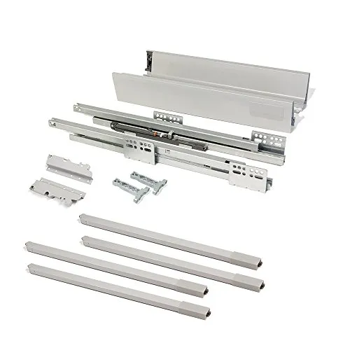 Emuca 3018925 Kit per cassetto in acciaio con chiusura ammortizzata, grigio metallizzato, H204 x 500mm