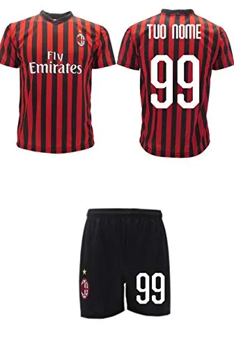 Completo Milan Ufficiale Personalizzato 2019 2020 AC Nome e Numero a Scelta Maglia + Pantaloncini Personalizzabile (L Adulto)