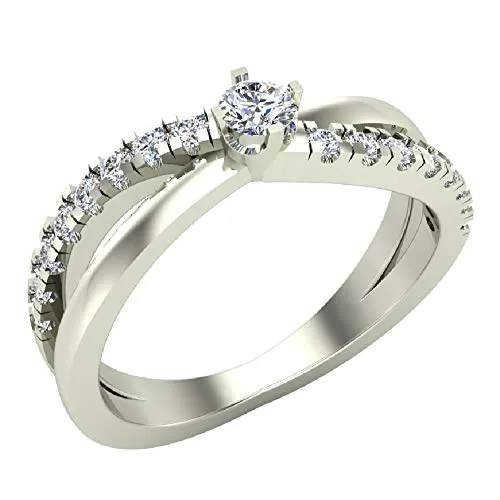 Glitz Design Anello promettente in Oro Bianco 14 carati con Diamante a Doppio Gambo Minimalista 0.40 carati Peso Totale (Misura dell'anello 9)