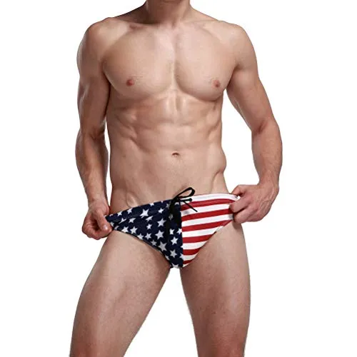 Tendycoco, costume da bagno da bagno da uomo con bandiera degli Stati Uniti, a vita bassa, slip triangolo Immagine 1 M
