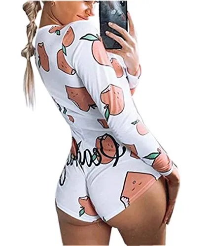 Loalirando Tutine Donna Aderente Scollo a V Pigiama Intero Donna Body Pagliaccetto Sexy Tuta a Manica Lunga, M, Pesche