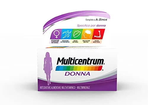 Multicentrum Donna Integratore Alimentare Multivitaminico-Multiminerale, con Vitamina D, Specificatamente Formulato per Combattere Stanchezza e Affaticamento per Donna, 60 Compresse