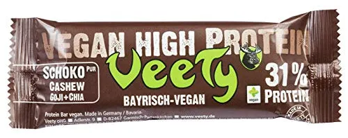 veety – Vegan High Protein Bar 31% cioccolato Pur di veganer barretta proteica – Superfood (Goji, quinoa, chia) riso pisello proteico Vegan Natural Raw Roh Made in Bavaria, 48 G