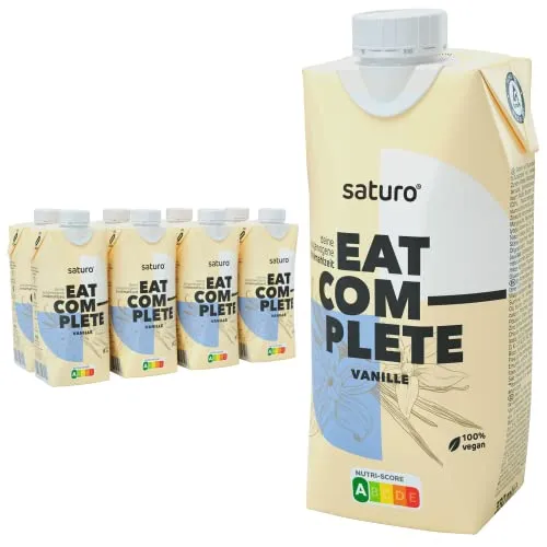 Saturo Pasto Sostitutivo Frullato Gusto Vaniglia | Cibo Proteico per Astronauti | 330 kcal | Vegano | Pasto Bevibile con Nutrienti Essenziali | 8 x 330ml