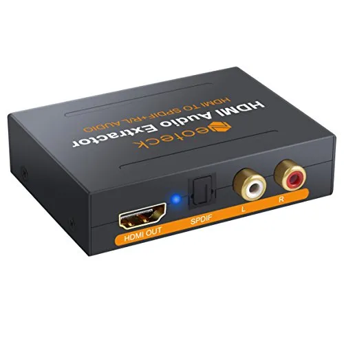 Neoteck HDMI Audio Extractor 1080P HDMI Convertitore Adattatore da HDMI Digitale a HDMI + SPDIF/Toslink + RCA L/R Audio Uscita Ottica Supporta Pass/2.0CH/5.1CH per Apple TV Blu-Ray Lettore One