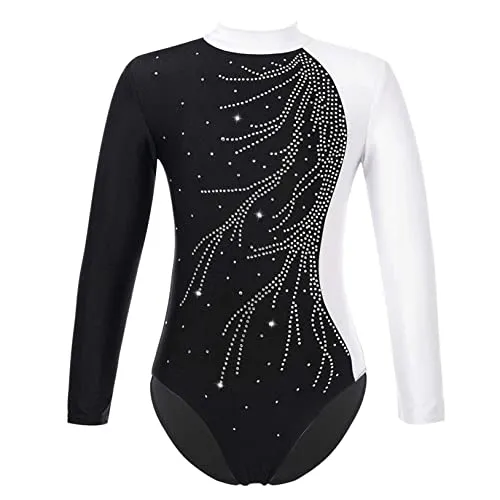 Freebily Body da Ginnastica Artistica Bambina Metallico Leotards Vestito da Balletto con Strass Body da Pattinaggio Abito da Ballo Latino Jazz Danza Moderna Performance Bianco A 11-12 anni