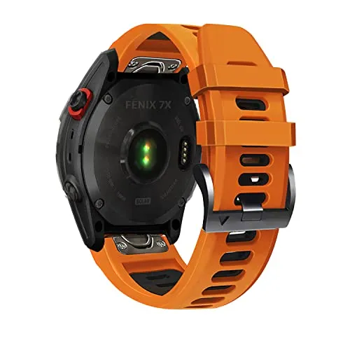 Rosok Cinturino Compatibile con Garmin Fenix 7X/6X GPS /6X Pro/5X GPS /5X Plus, [26mm QuickFit Cinturini di Ricambio in Silicone] Bracciale per Garmin Tactix Delta/Enduro/Descent Mk2i - Arancio Nero