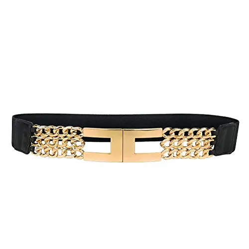 MYB Cintura elastica per donna con fibbia dorata - taglia unica - larghezza 45mm - diversi colori disponibili (Nero)
