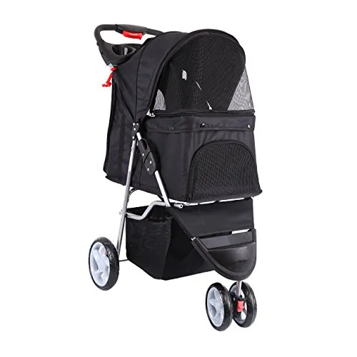 Paneltech Passeggino per Cani Carrello per Animali Domestici Carrello Carrozzina con Ruote bloccabili e tettuccio Pieghevole, per Cani Fino a 15 kg (Nero)