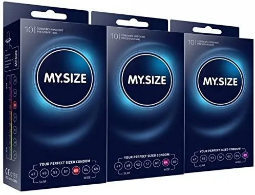 MY.SIZE set di preservativi misura 5, 6, 7 - 60, 64, 69 mm, 3x10 pezzi -OTTIMA VESTIBILITÀ PER UNA TAGLIA ADATTA A TUTTI