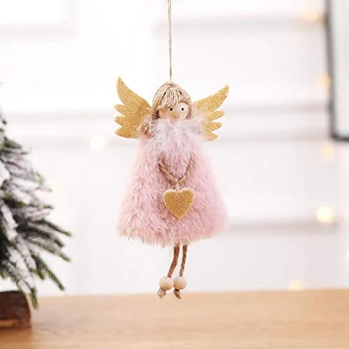 Slibrat Peluche Piume Angelo Bambola Simpatico Albero di Natale Ciondolo Ornamento Decorazione Regali per Bambini (Rosa)