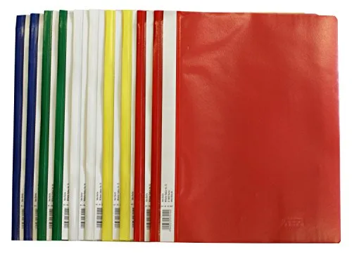 Idena 307007 - Cartelline A4 in plastica, 10 pezzi, 5 colori, 2 x Blu/Bianco/Giallo/Verde/Rosso