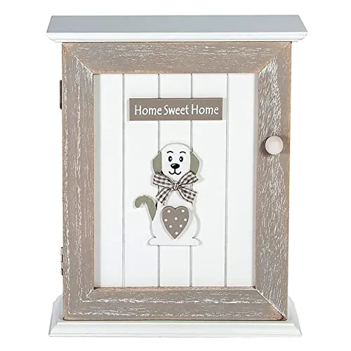 SPOTTED DOG GIFT COMPANY - Armadietto Portachiavi da Parete con Motivo Cane e Scritta Home Sweet Home - Decorazione per l'ingresso con 6 Ganci in Legno - Grigio/Bianco