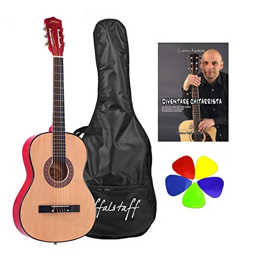 Kit Chitarra Classica 3/4 colore Naturale, Borsa, Metodo, 5 Plettri.