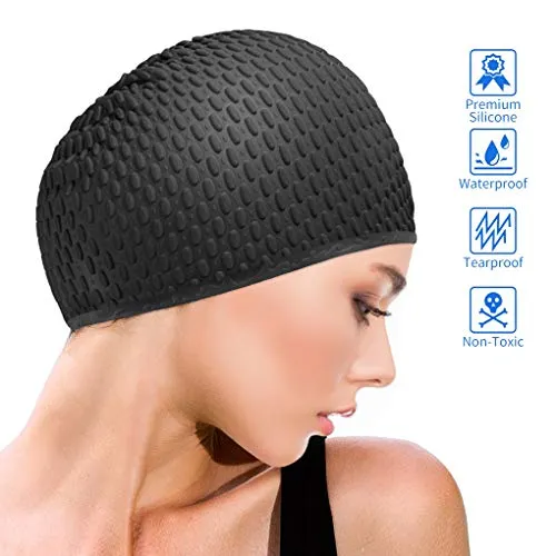 Idefair Cuffie da nuoto - Cuffie da nuoto in silicone Cappelli da nuoto Cuffie da bagno impermeabili antiscivolo per capelli e donne lunghi