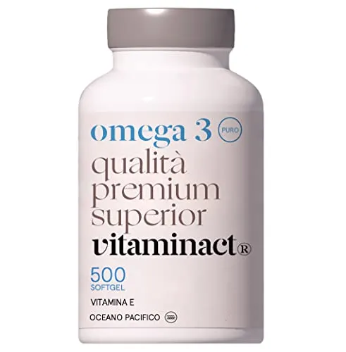 Omega 3 Con Vitamina E Naturale -500 Capsule- 2000mg Di Olio Di Pesce Purissimo per Dose In Forma Trigliceride(TG) Per Un Assorbimento Del 70% In Più-600mg di EPA e DHA per Dose–Confezionato in Italia