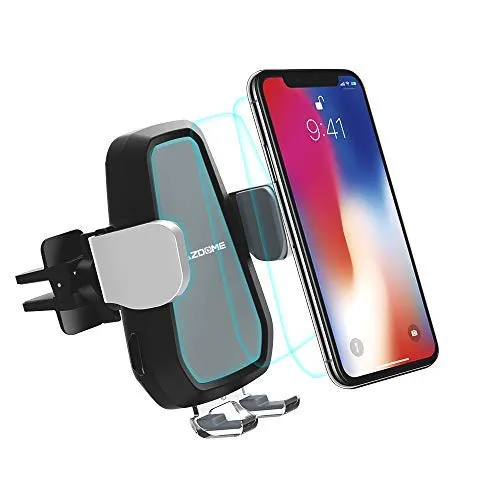 AZDOME Caricatore Wireless Auto 10W, 7.5W, 5W, Ricarica Wireless in Auto ai bocchettoni dell’Aria, Supporto Smartphone Fino a 6,5” per iPhone X/XS/XR/Max, iPhone 8/8Plus, Samsung Galaxy S9/S8/S7/S6