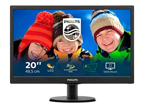 Philips Monitor 203V5LSB26 Monitor 20" LED, 5 ms, VGA, Full HD, Attacco VESA, Nero